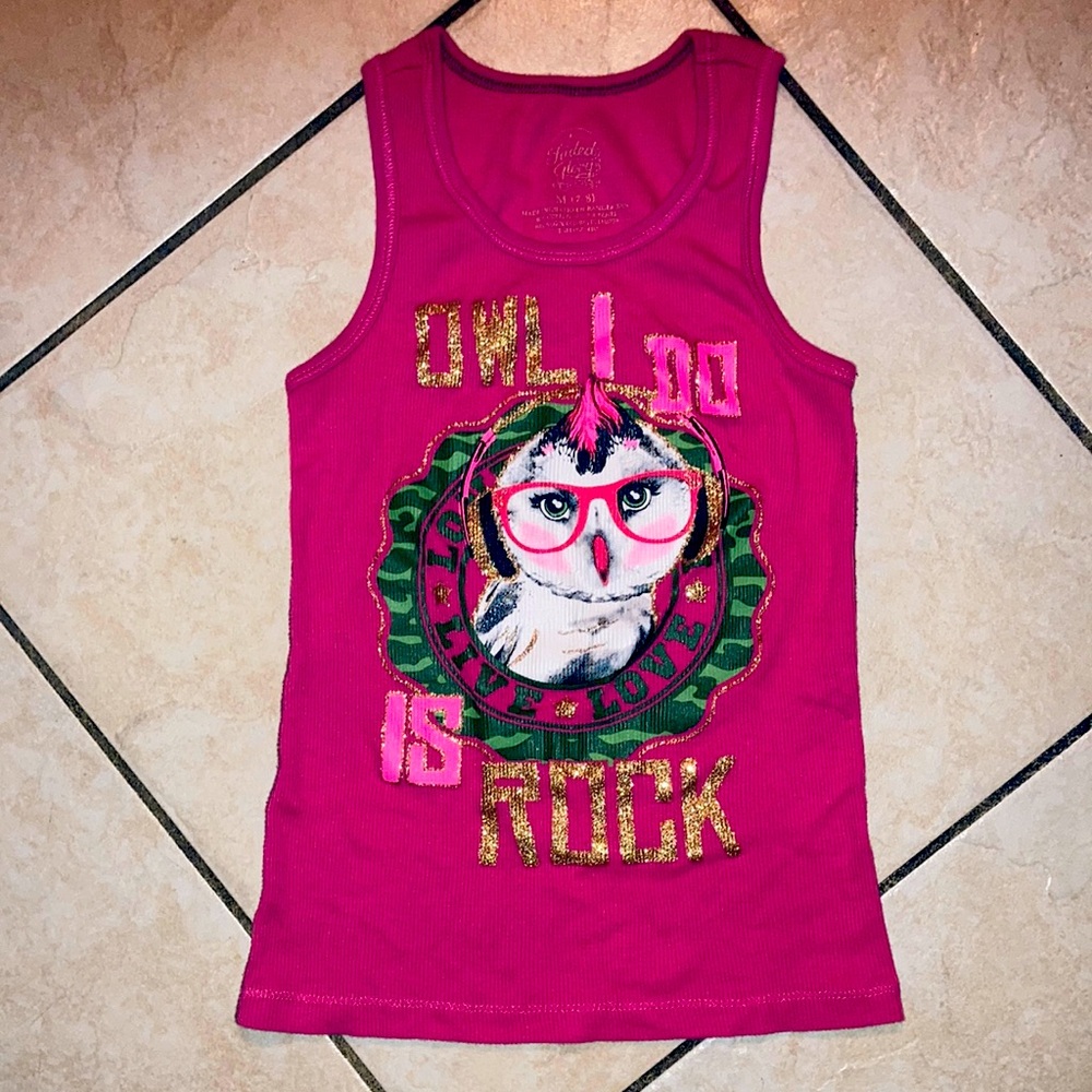 Girls' Hot Pink Owl Graphic Tank Top